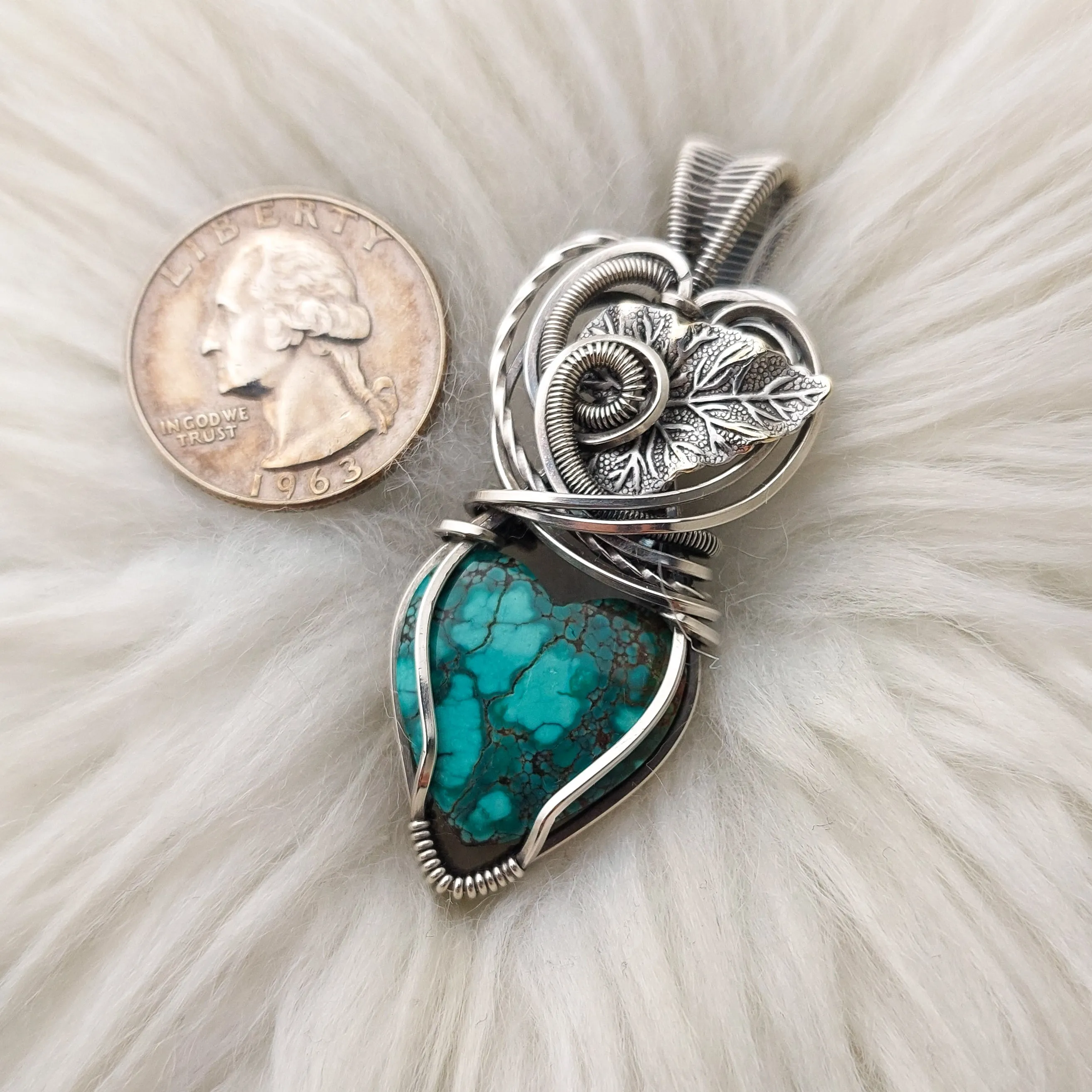 Artisan Cut Hubei Turquoise Heart Pendant In Sterling Silver