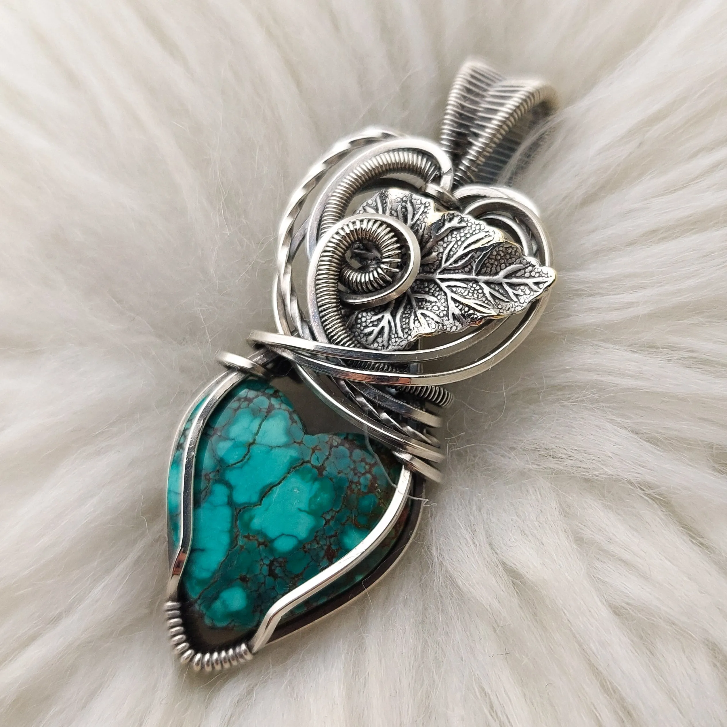 Artisan Cut Hubei Turquoise Heart Pendant In Sterling Silver
