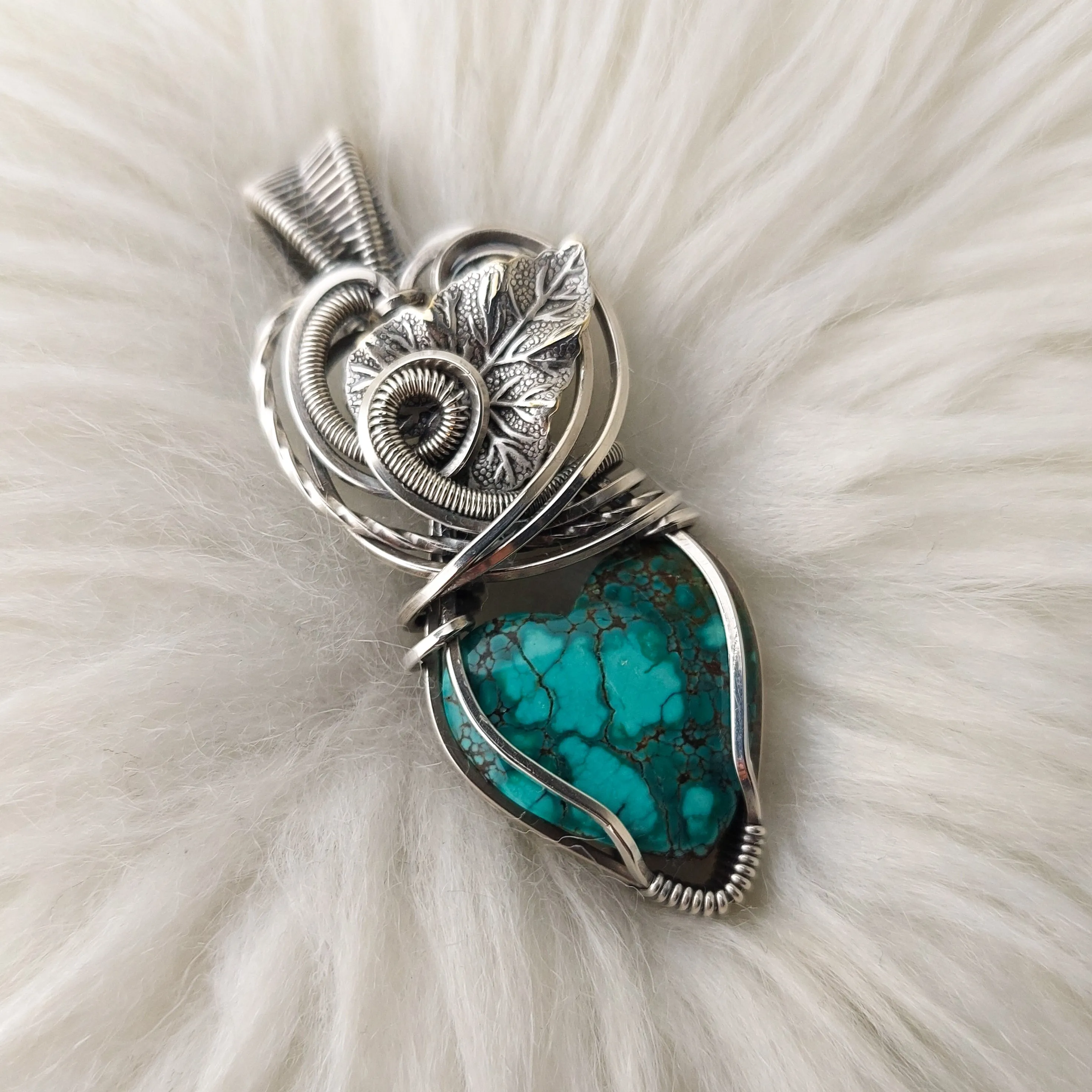 Artisan Cut Hubei Turquoise Heart Pendant In Sterling Silver