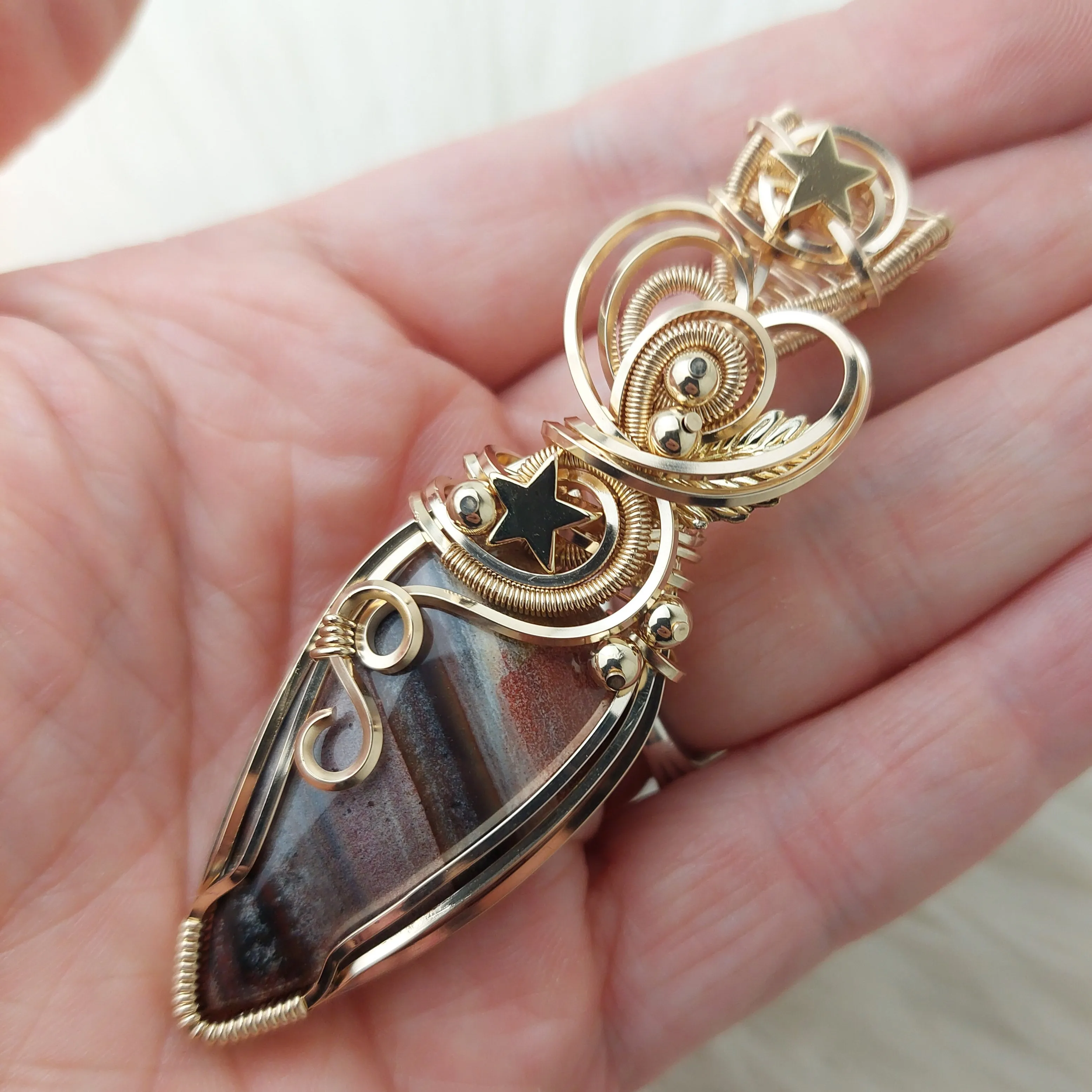 Artisan Cut porcelain Jasper And Gold Fill Statement Pendant
