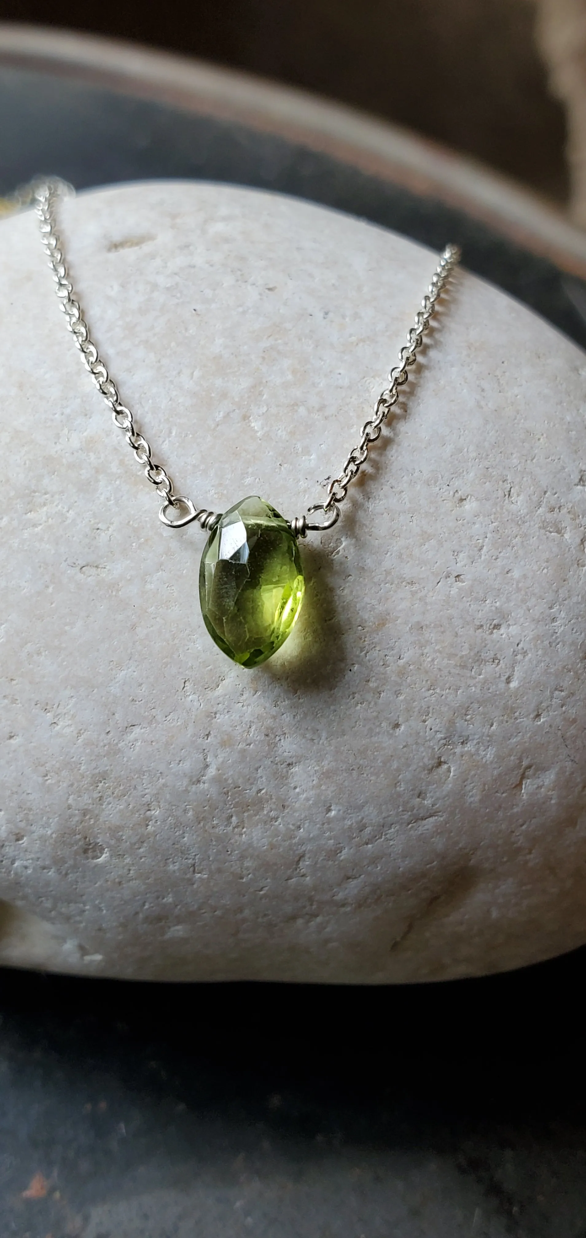 August Birthstone Sterling Silver Necklace (Peridot)