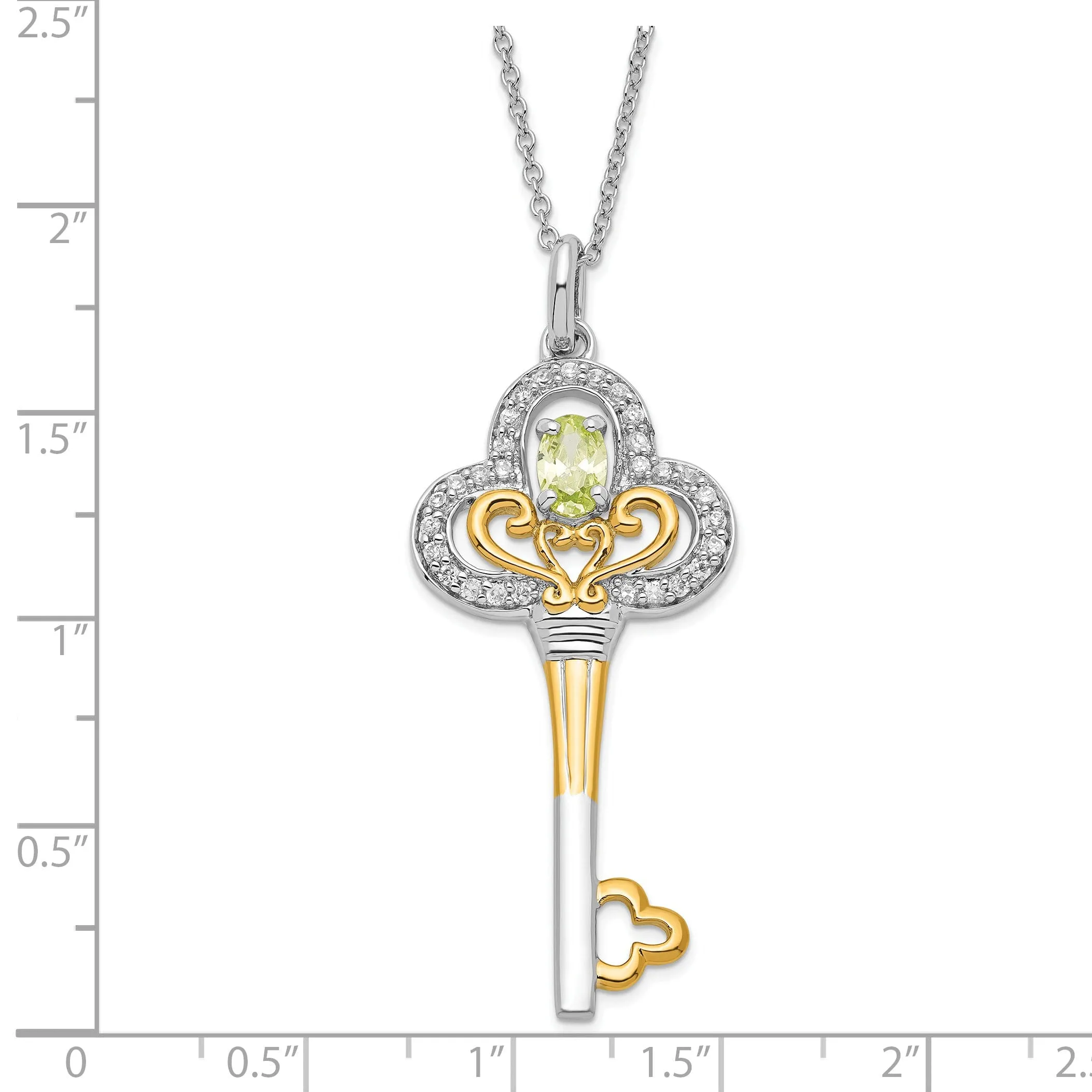 August Light Green Clear Birthstone Key Necklace