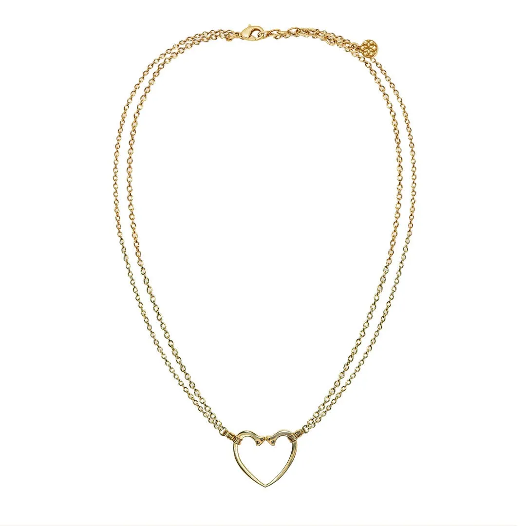 Ava - Horseshoe Nail Heart Pendant and Double Chain 14K Gold on Sterling Silver Necklace