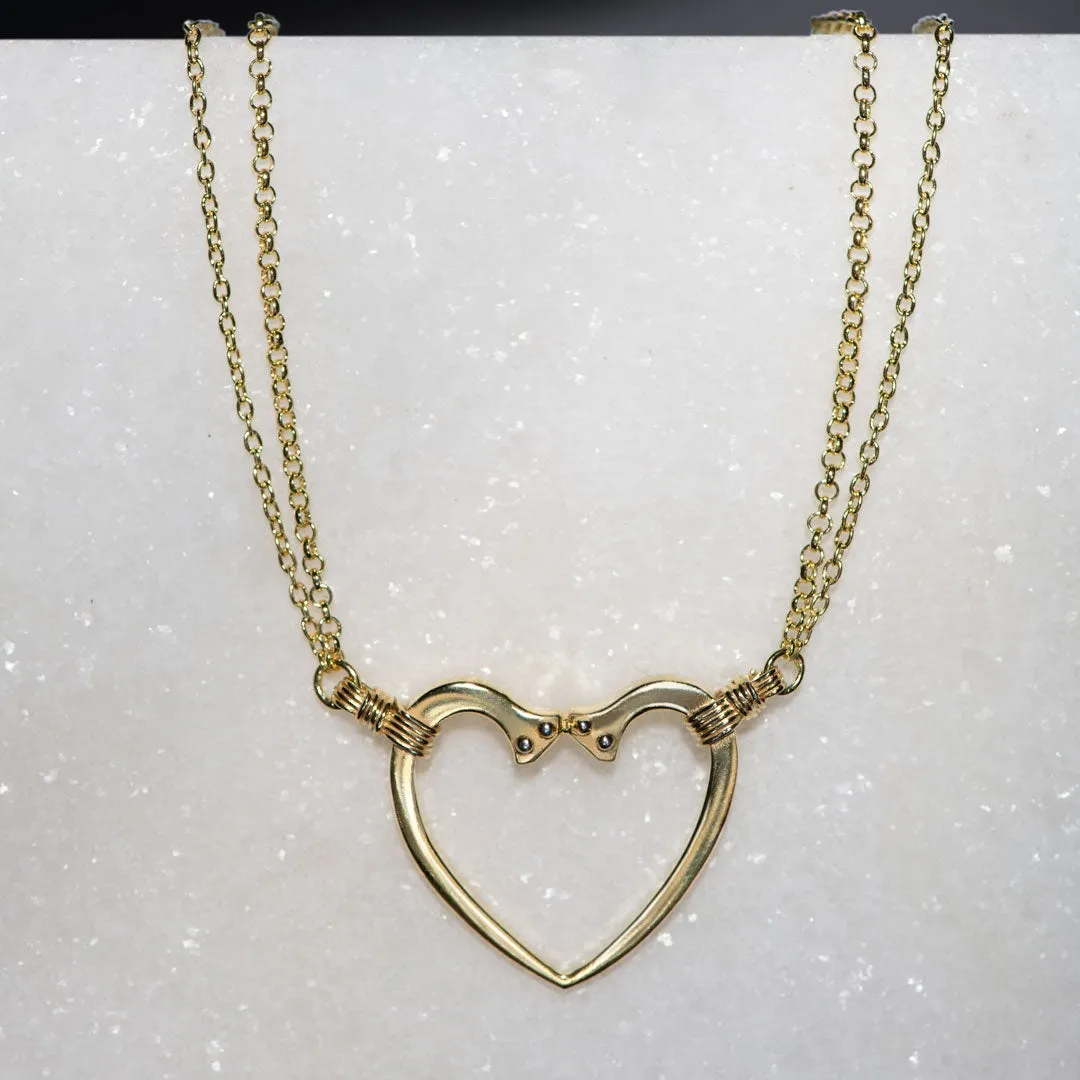 Ava - Horseshoe Nail Heart Pendant and Double Chain 14K Gold on Sterling Silver Necklace