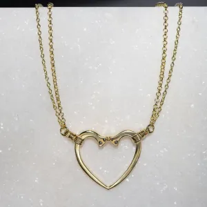 Ava - Horseshoe Nail Heart Pendant and Double Chain 14K Gold on Sterling Silver Necklace