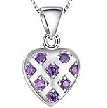 Baby and Children's Necklaces:  Sterling Silver Amethyst CZ Heart Necklace on 14" Chain