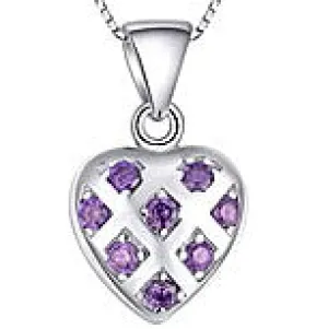 Baby and Children's Necklaces:  Sterling Silver Amethyst CZ Heart Necklace on 14" Chain