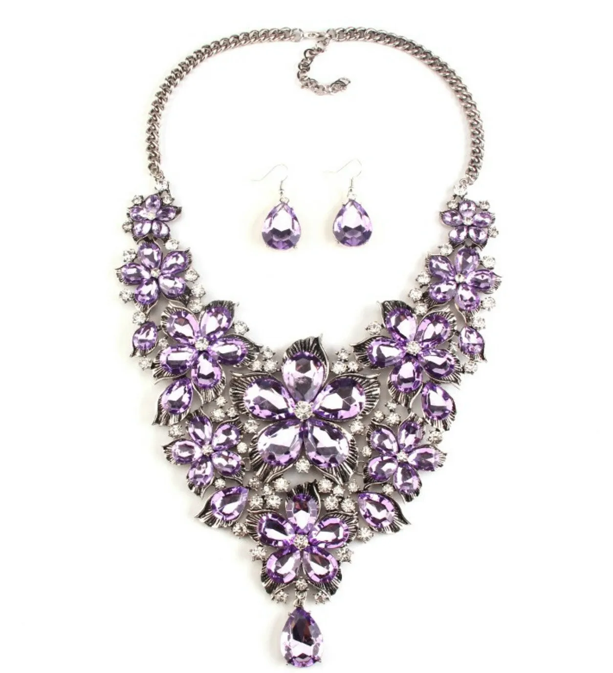 Berylia- Golden Yellow Chunky crystal petal statement necklace and earring set