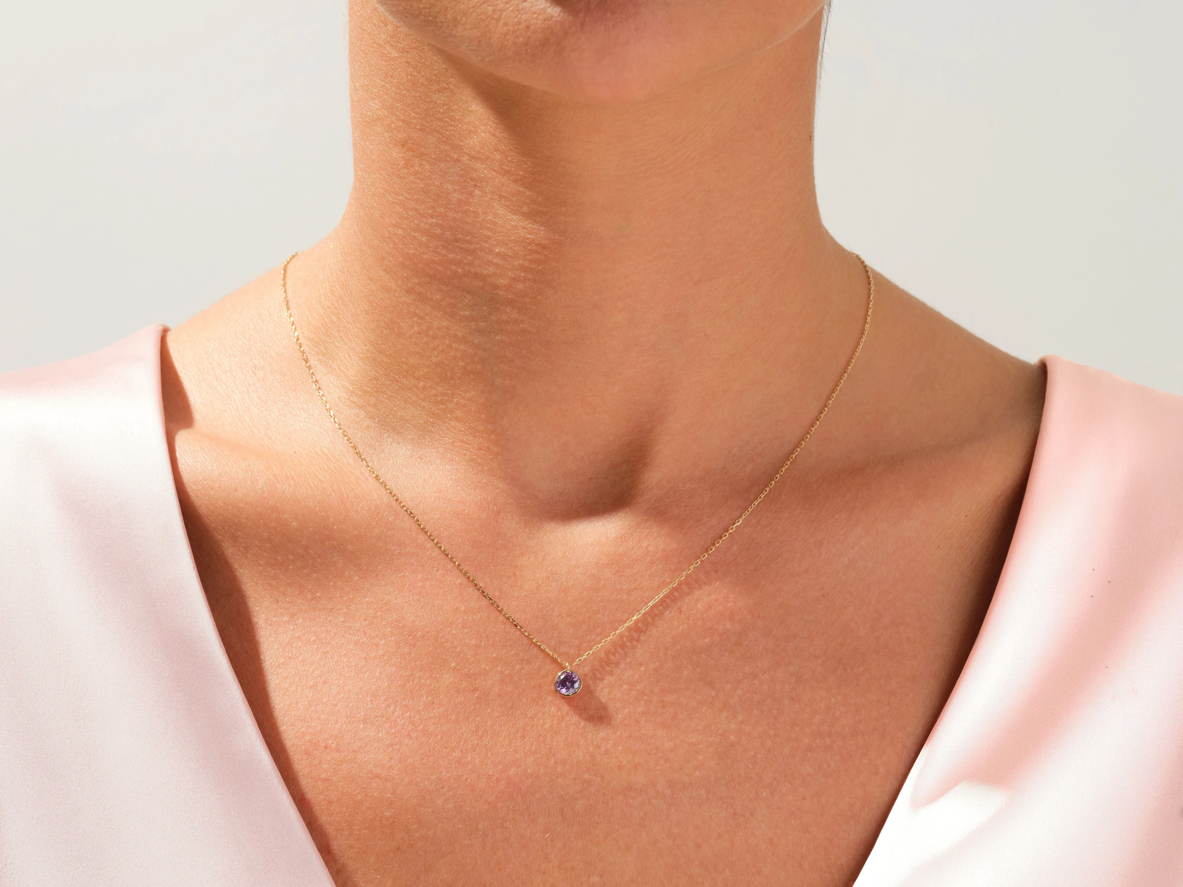 Bezel Set Round Birthstone Solitaire Necklace - Gold Vermeil