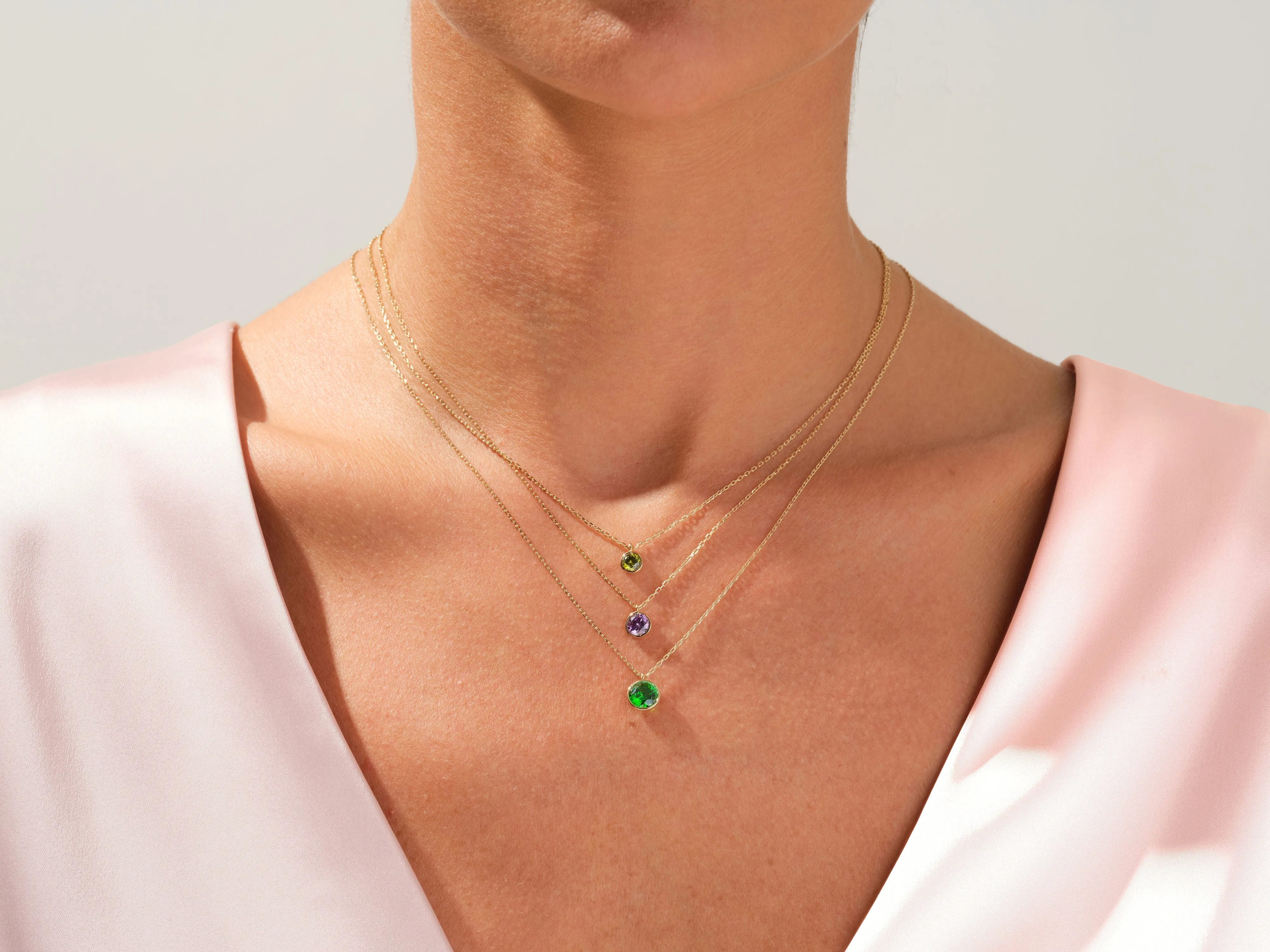 Bezel Set Round Birthstone Solitaire Necklace - Gold Vermeil