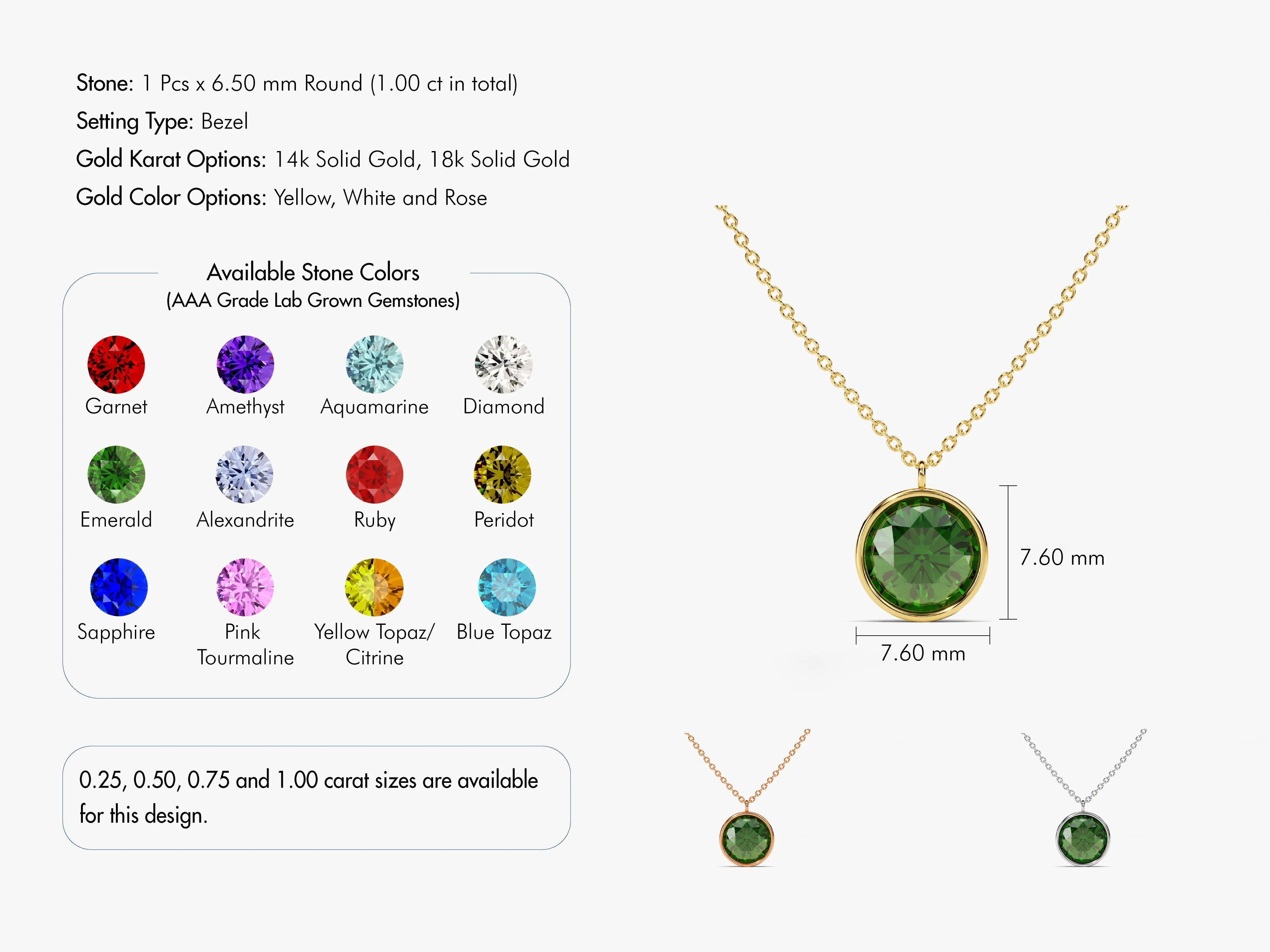 Bezel Set Round Birthstone Solitaire Necklace - Gold Vermeil