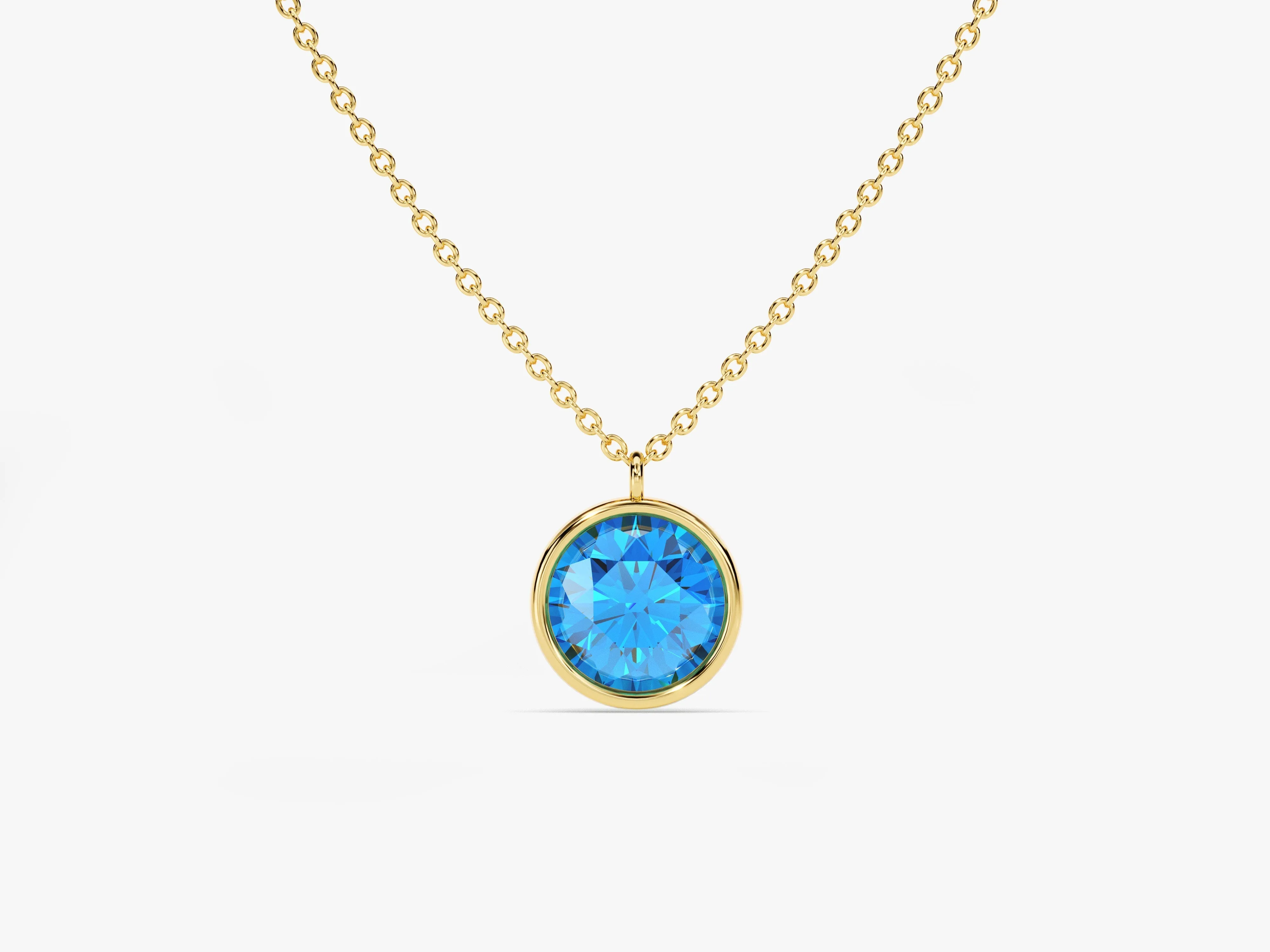Bezel Set Round Birthstone Solitaire Necklace - Gold Vermeil