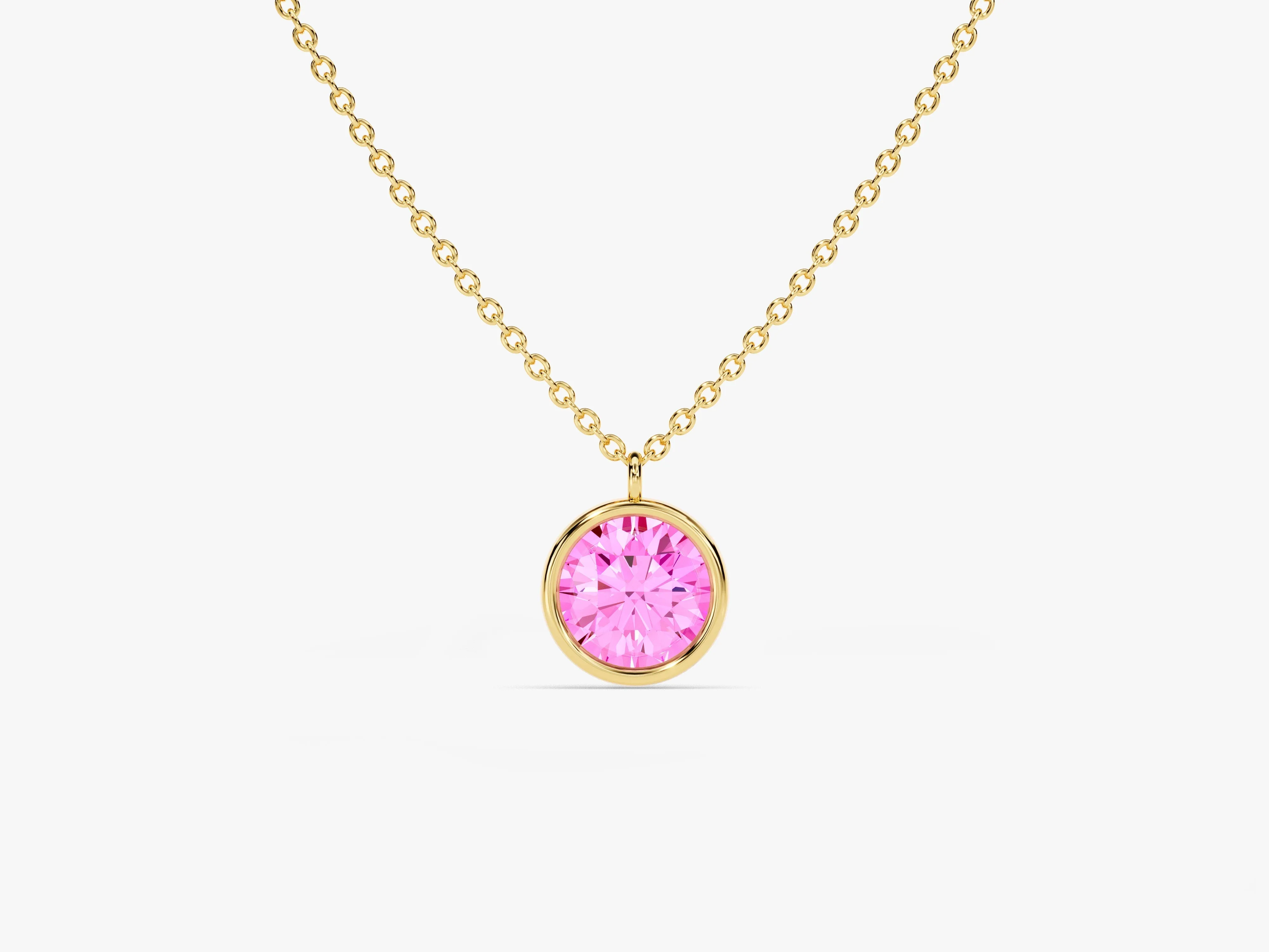 Bezel Set Round Birthstone Solitaire Necklace - Gold Vermeil