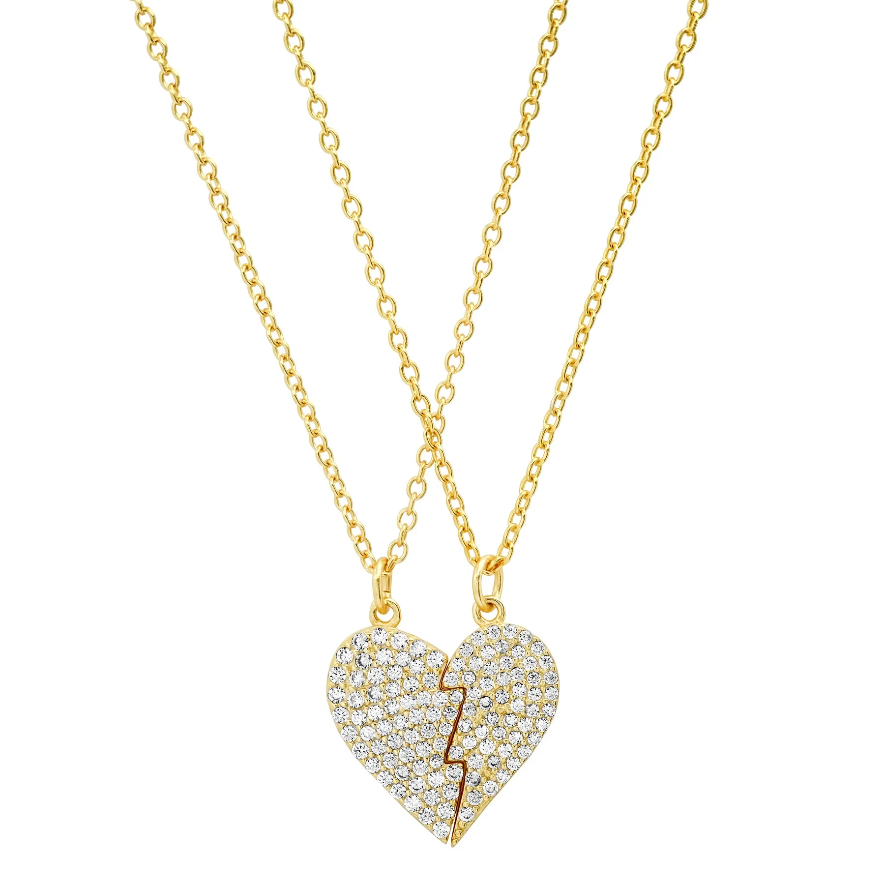 BFF CHARM HEART NECKLACE, GOLD (2 NECKLACES)