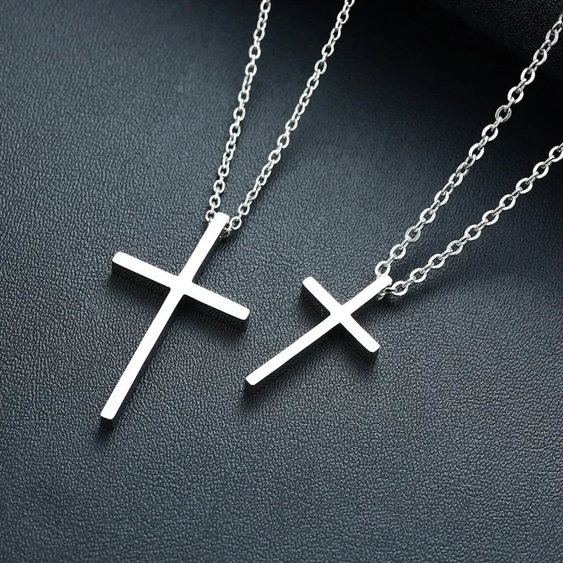 Big Size High Quality Glossy Finish Waterproof Cross Stainless Steel Pendant Necklace Chain for Men & Women