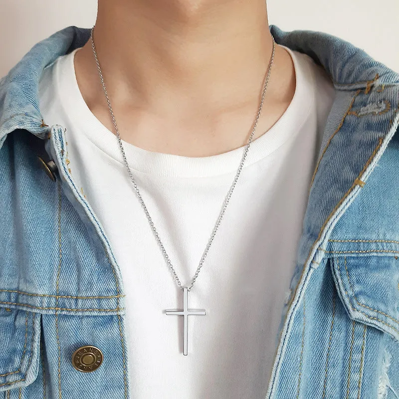 Big Size High Quality Glossy Finish Waterproof Cross Stainless Steel Pendant Necklace Chain for Men & Women