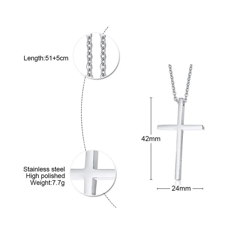 Big Size High Quality Glossy Finish Waterproof Cross Stainless Steel Pendant Necklace Chain for Men & Women