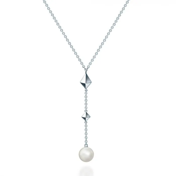 Birks Silver Rock and Pearl Y Necklace