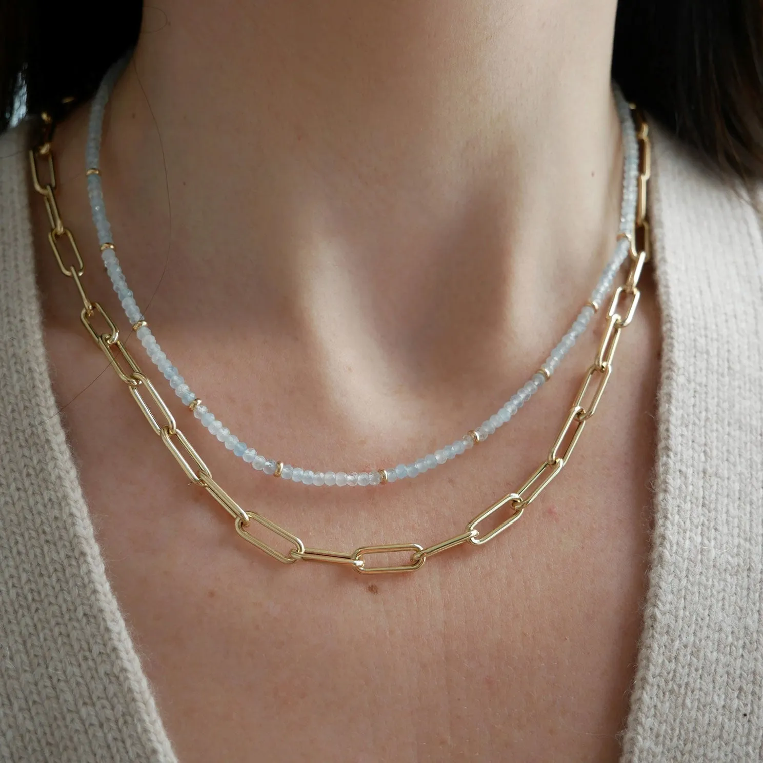 Birthstone Bead Necklace In Aquamarine