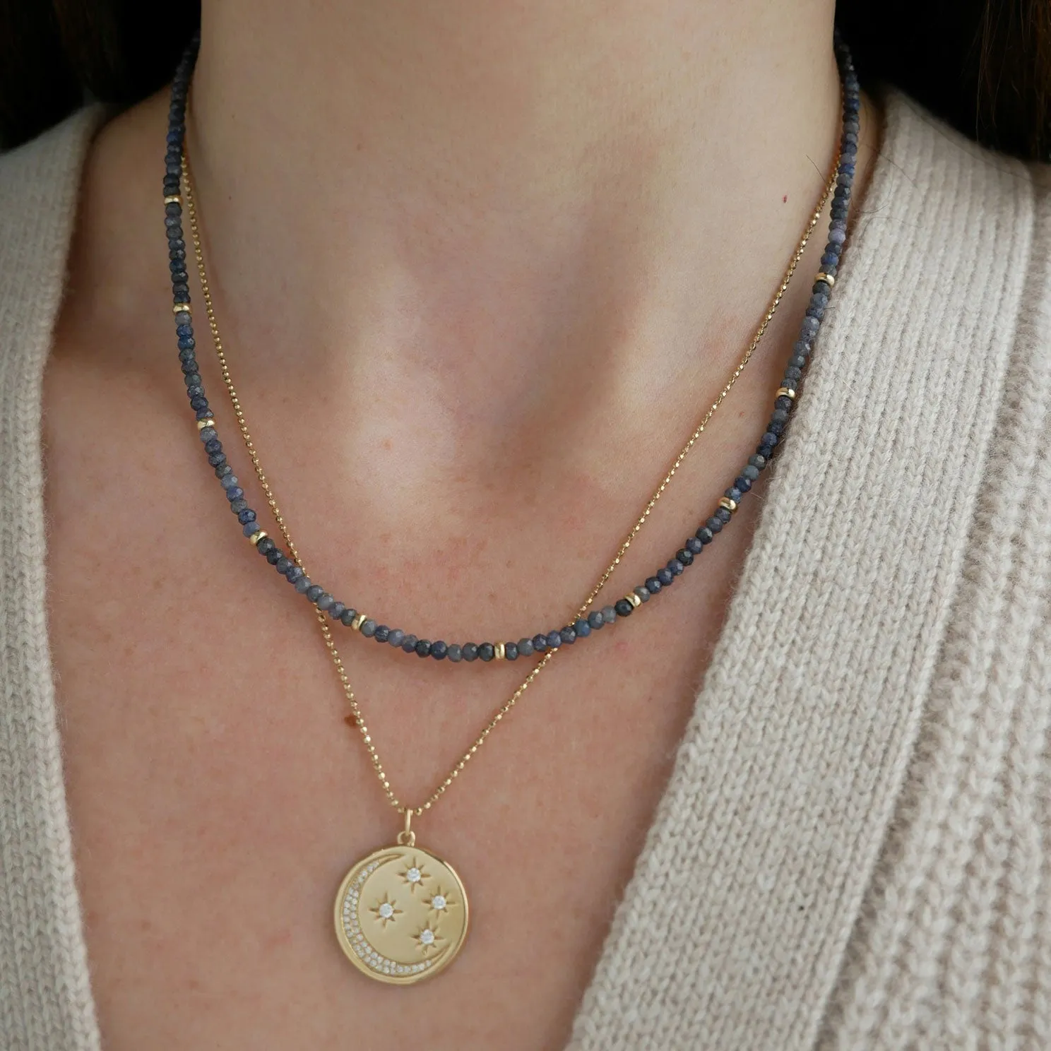 Birthstone Bead Necklace In Blue Sapphire