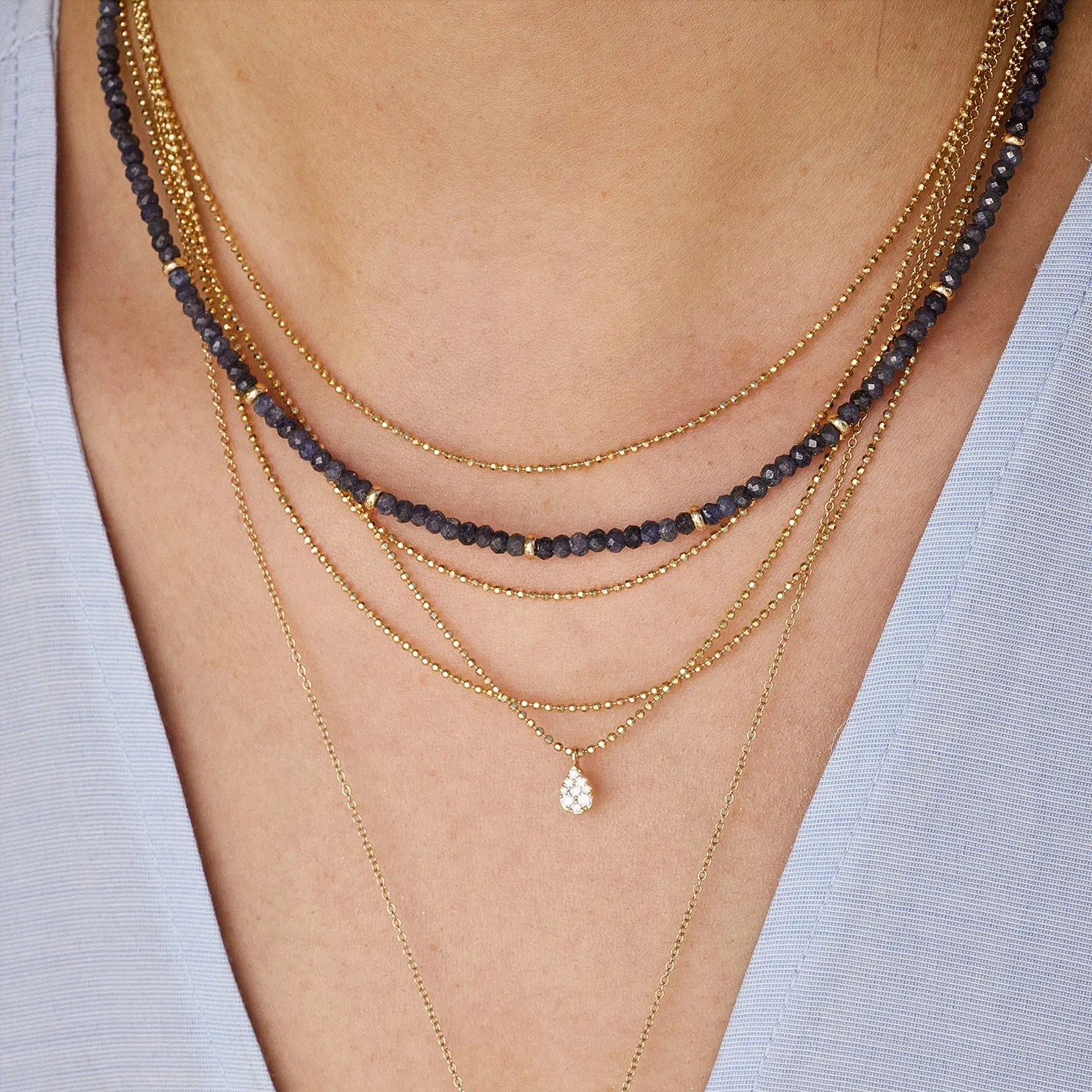 Birthstone Bead Necklace In Blue Sapphire