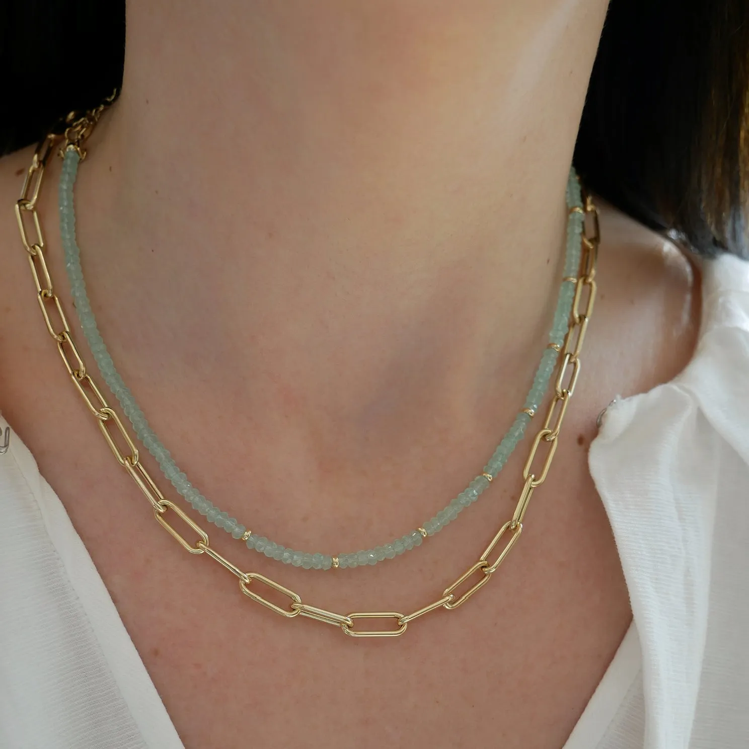 Birthstone Bead Necklace  In Chalcedony