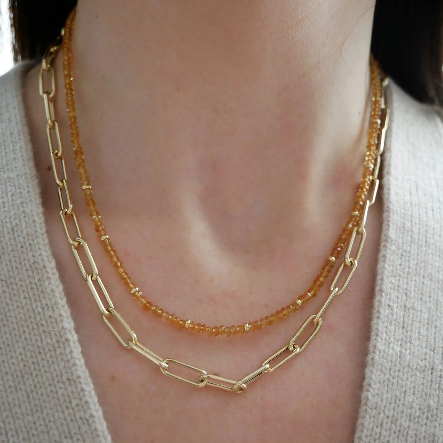 Birthstone Bead Necklace In Citrine