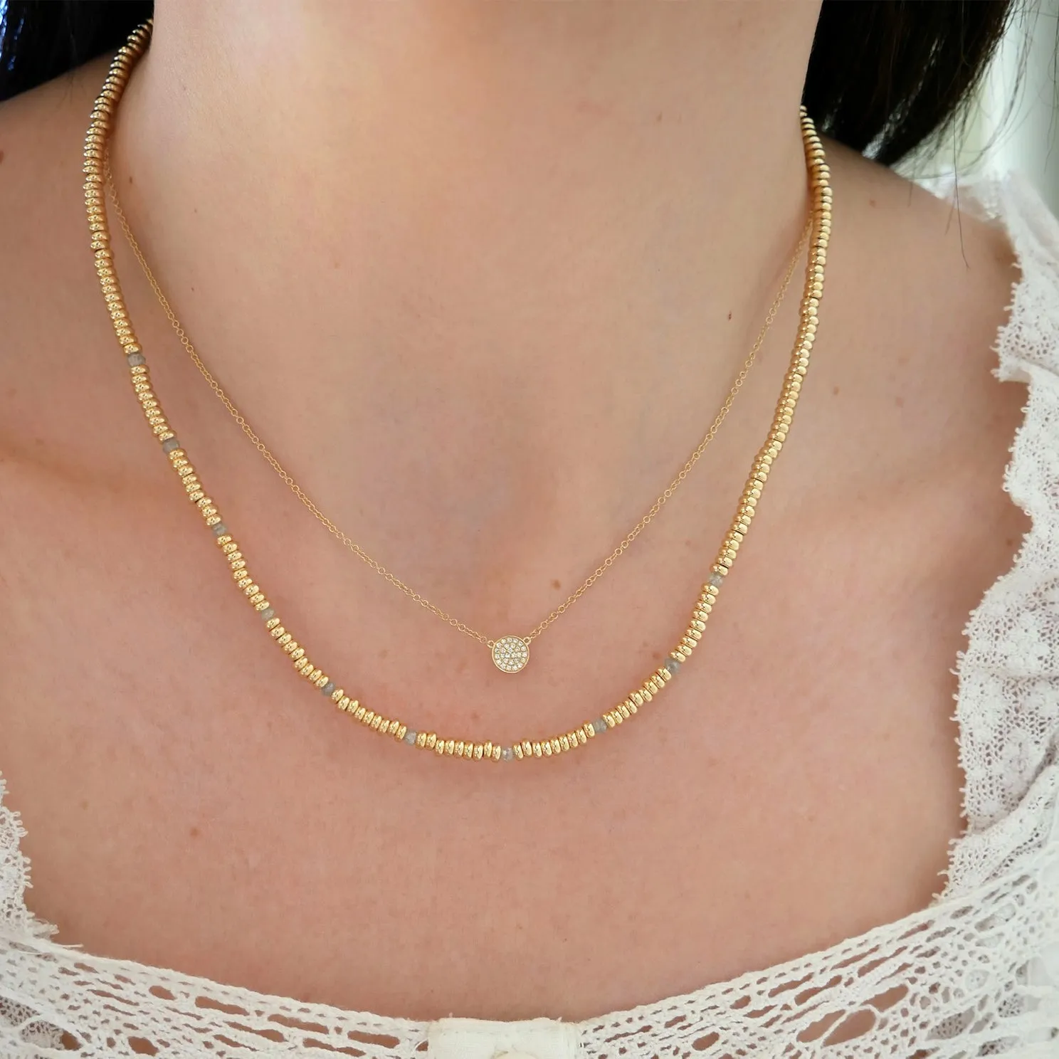 Birthstone Bead Necklace In Diamond