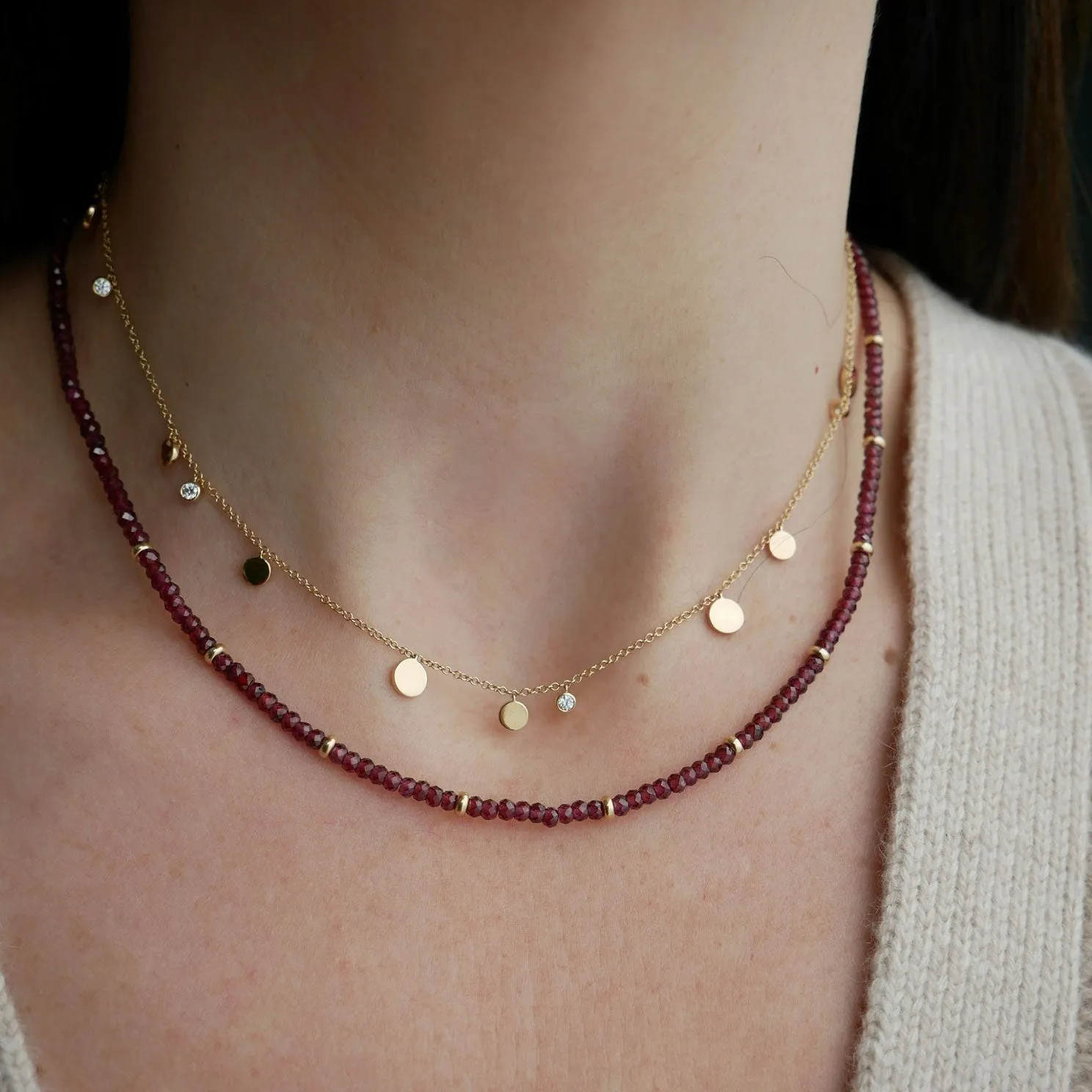 Birthstone Bead Necklace In Garnet