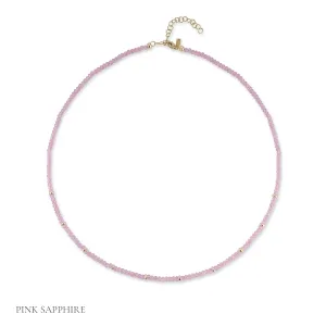 Birthstone Bead Necklace  In Pink Sapphire