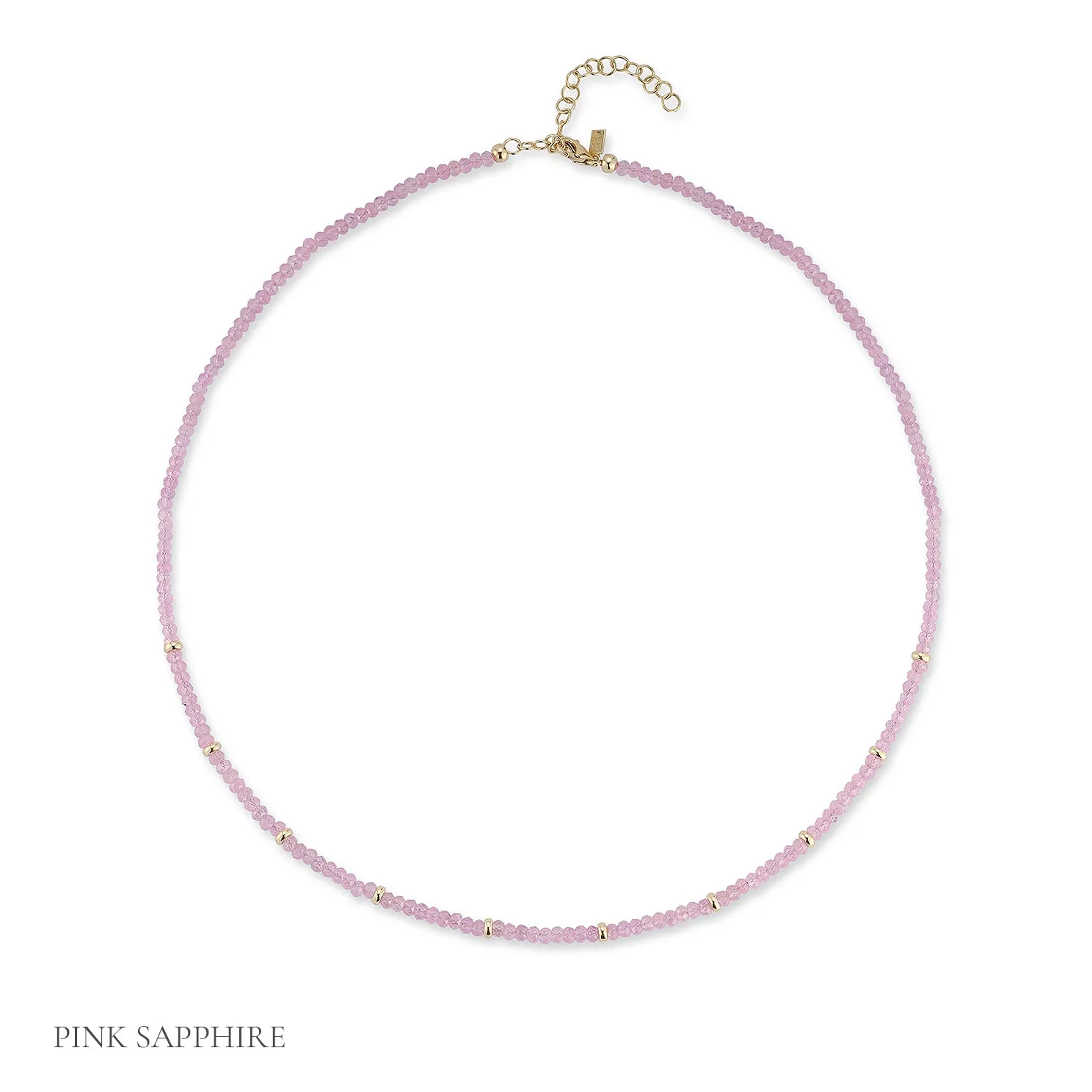 Birthstone Bead Necklace  In Pink Sapphire
