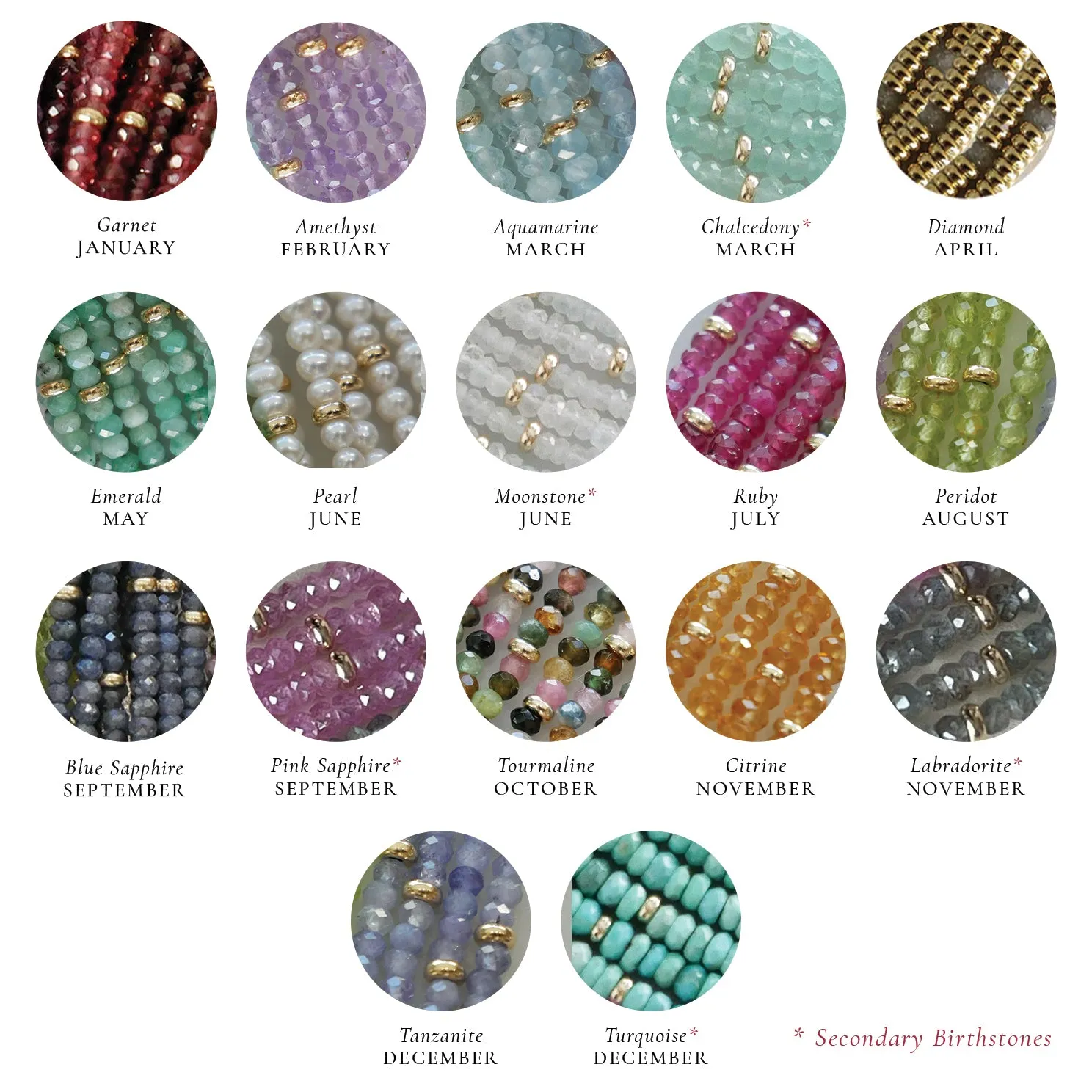 Birthstone Bead Necklace  In Pink Sapphire
