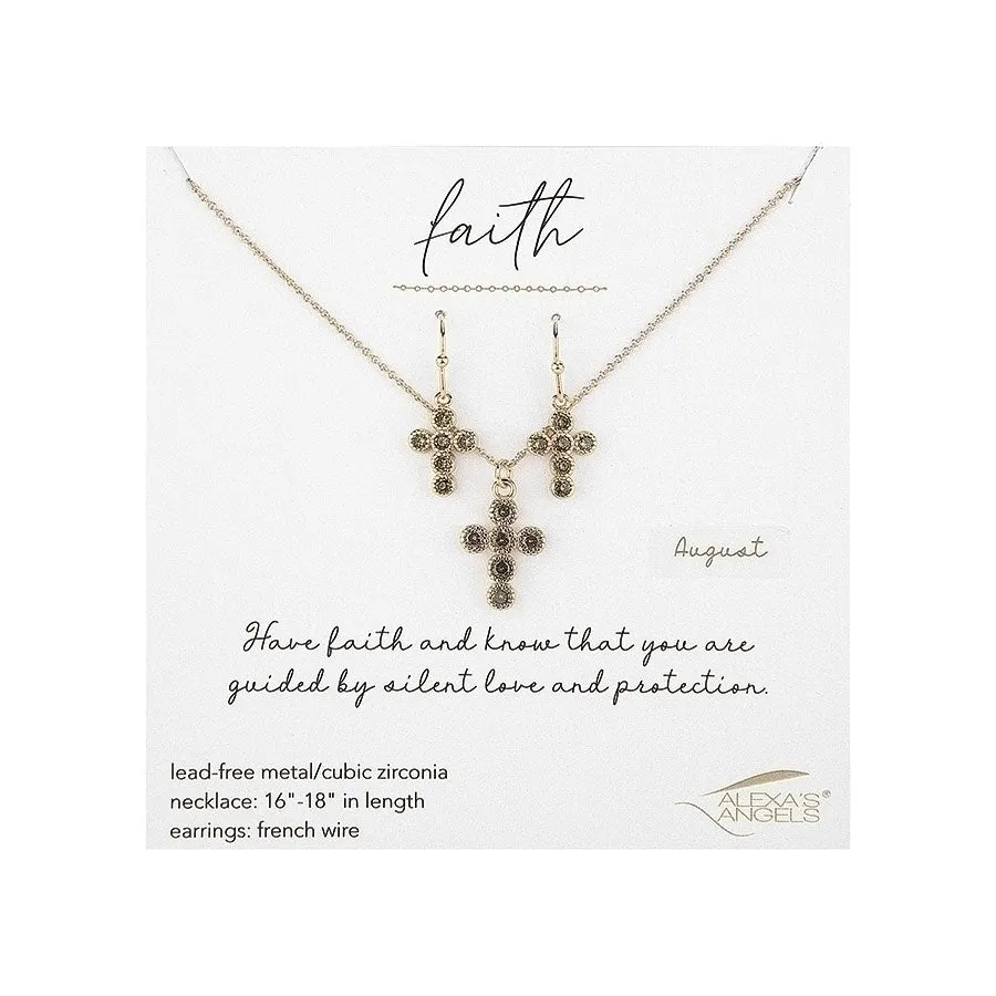 Birthstone Cross Necklace & Earring Set for Adults - 224115D-PRT