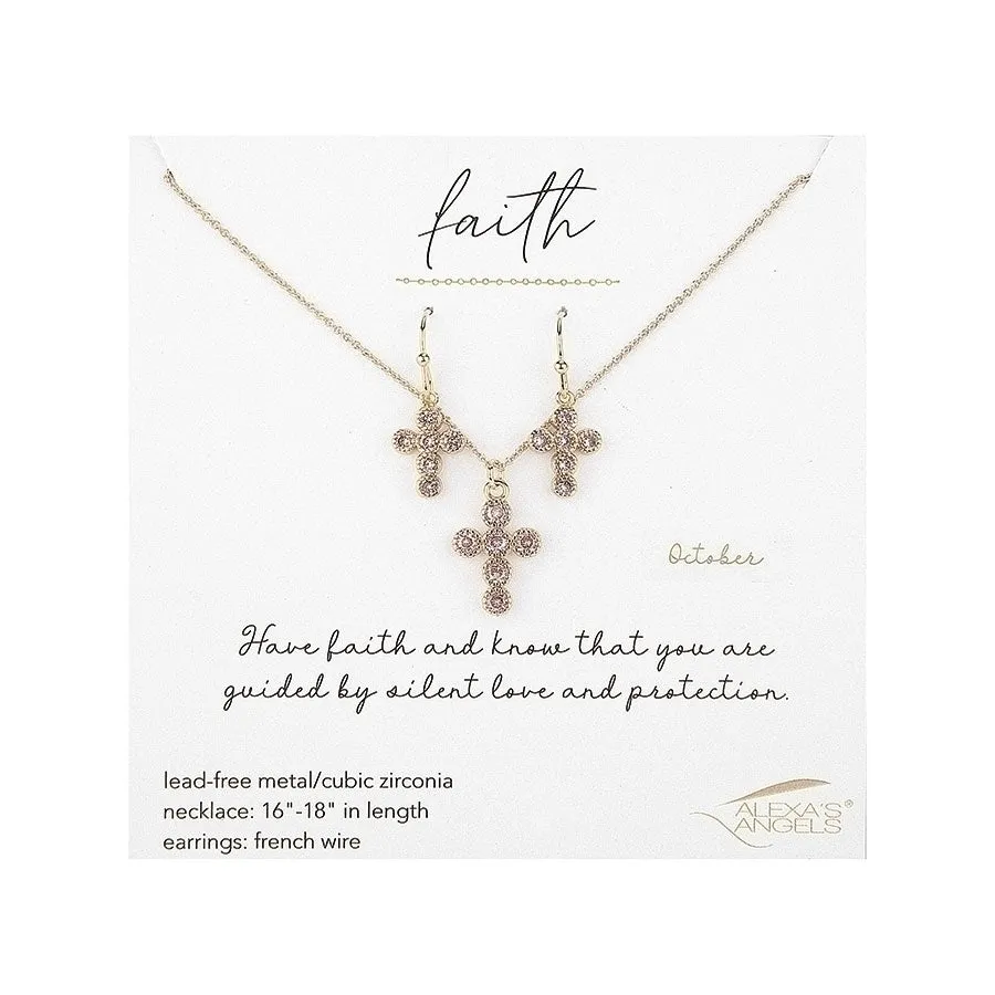 Birthstone Cross Necklace & Earring Set for Adults - 224115D-PRT