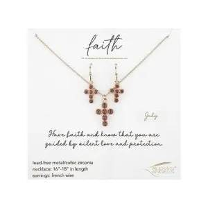 Birthstone Cross Necklace & Earring Set for Adults - 224115D-PRT