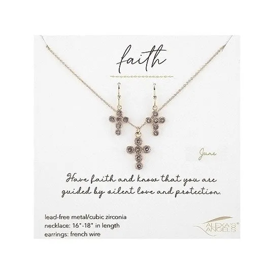 Birthstone Cross Necklace & Earring Set for Adults - 224115D-PRT