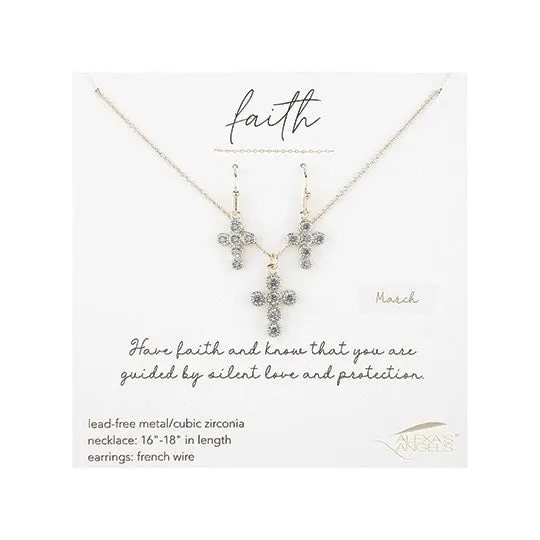 Birthstone Cross Necklace & Earring Set for Adults - 224115D-PRT