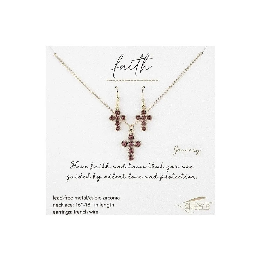 Birthstone Cross Necklace & Earring Set for Adults - 224115D-PRT