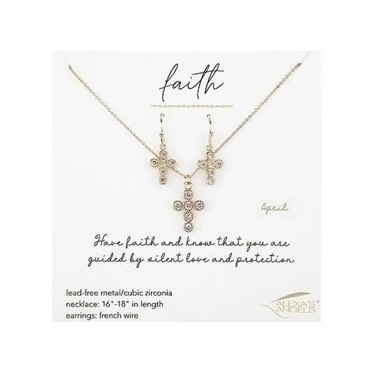 Birthstone Cross Necklace & Earring Set for Adults - 224115D-PRT