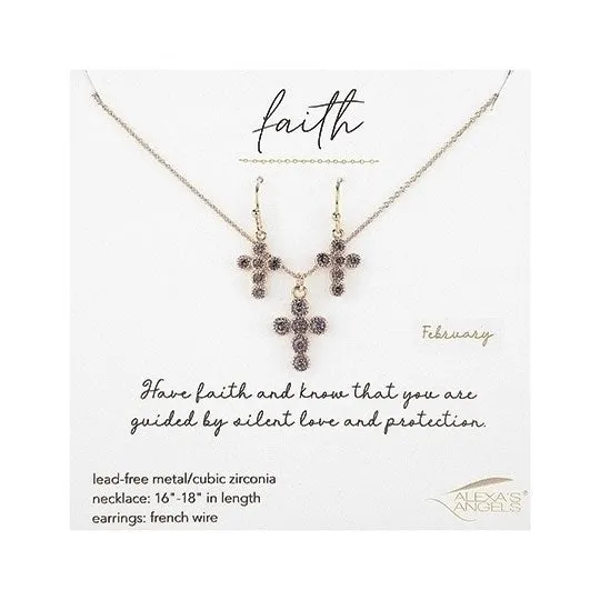 Birthstone Cross Necklace & Earring Set for Adults - 224115D-PRT