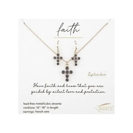 Birthstone Cross Necklace & Earring Set for Adults - 224115D-PRT