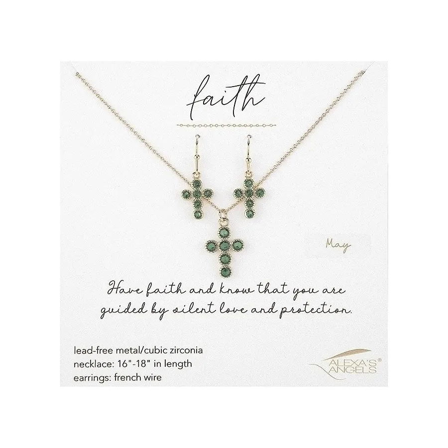 Birthstone Cross Necklace & Earring Set for Adults - 224115D-PRT