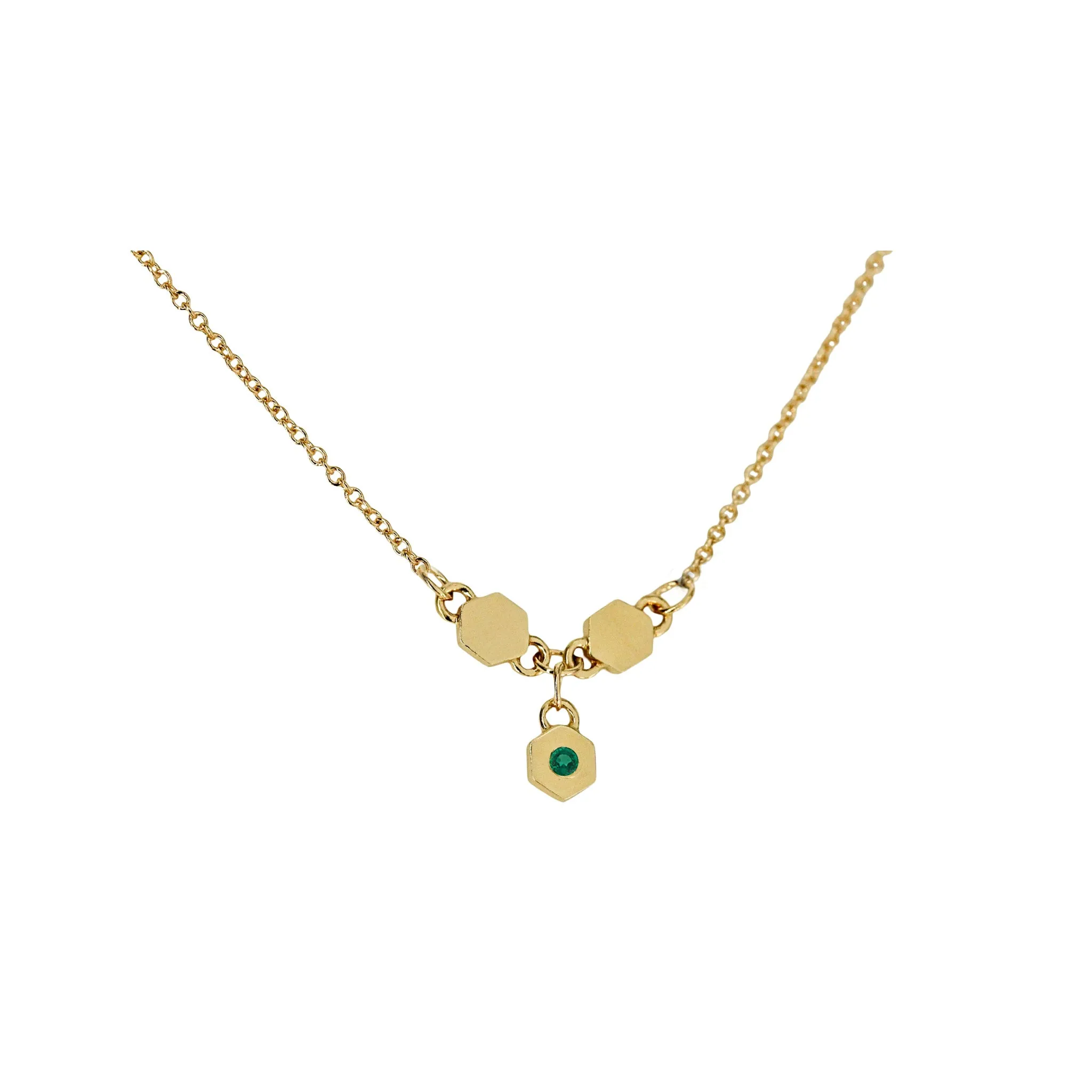 Birthstone Hexagon Necklace - May - Emerald