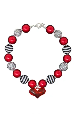 Black & White Stripe Heart Bubblegum Necklace