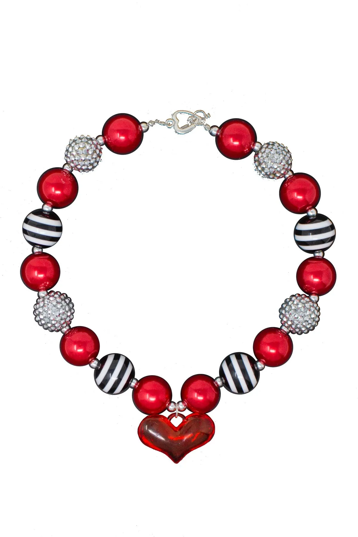 Black & White Stripe Heart Bubblegum Necklace