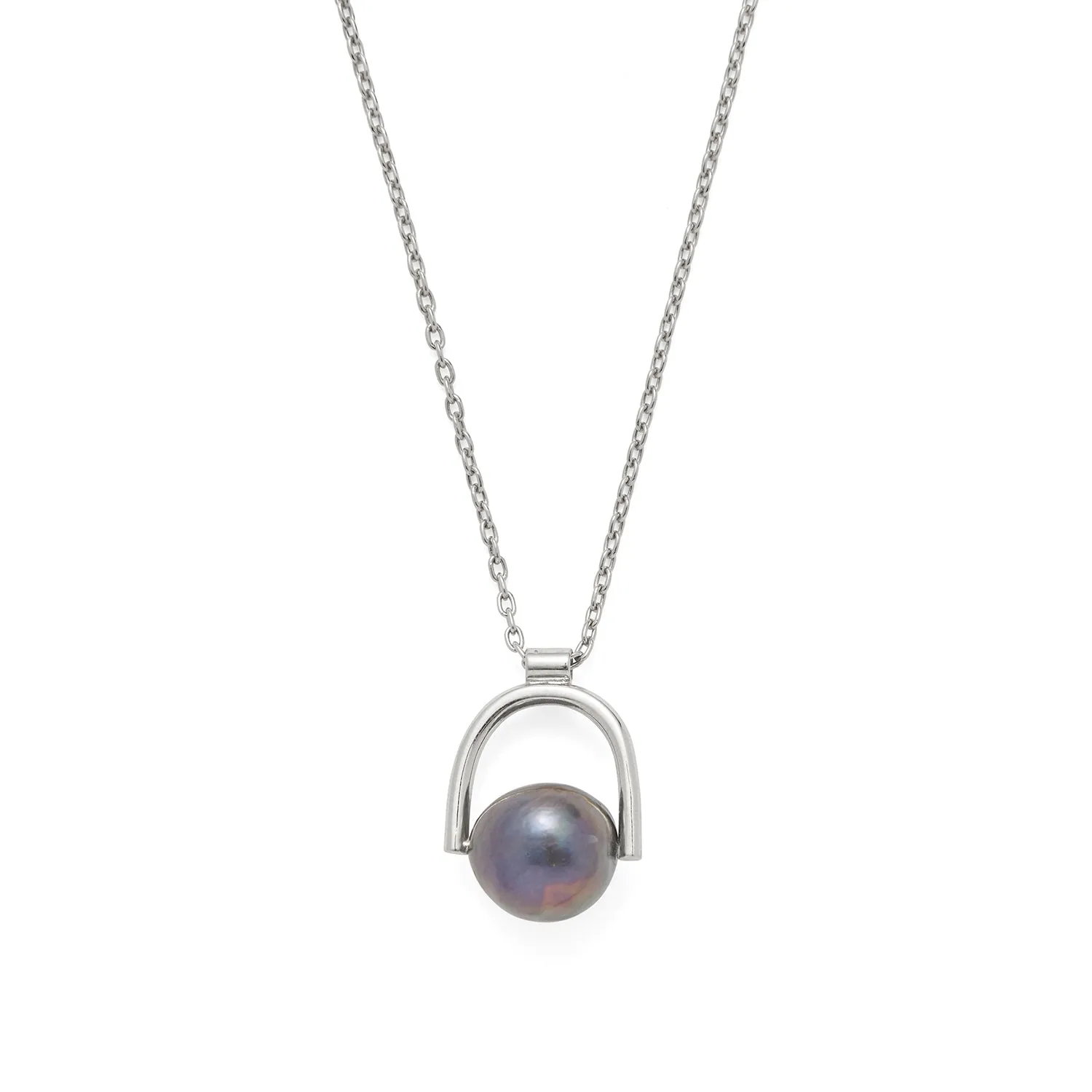 Black Pearl Bail Necklace in Silver