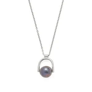 Black Pearl Bail Necklace in Silver