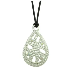 Black Rubber Cord with Silver-tone Teardrop Necklace - RSN402