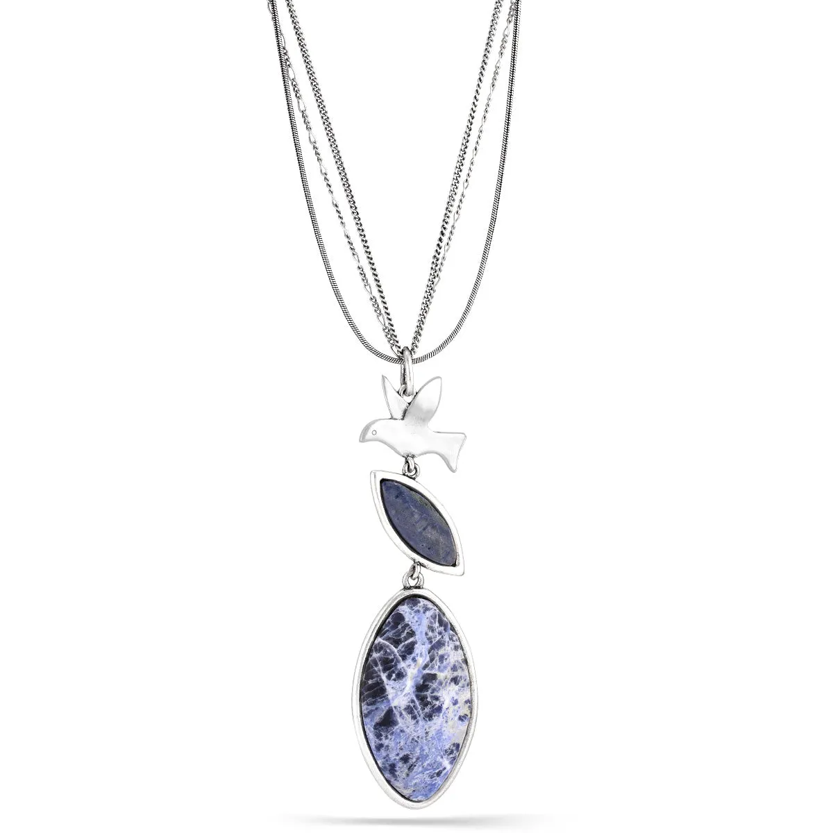 BLUE STONE BIRD CHARM LONG NECKLACES #191BL1501 (2E4)