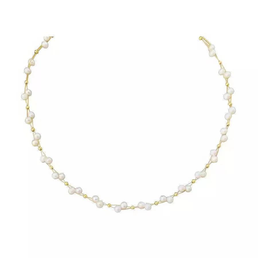 Bohemian Pearl Layered Necklace with Mother-of-Pearl Heart Charm